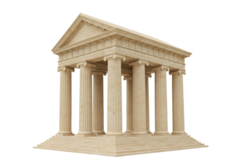 Ancient Greek temple isolated on transparent background, classical architecture with columns and steps, historical landmark