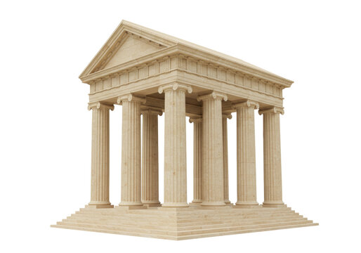 Ancient Greek temple isolated on transparent background, classical architecture with columns and steps, historical landmark