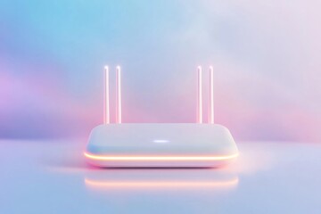 Futuristic wireless router design with glowing neon lights for technology themes