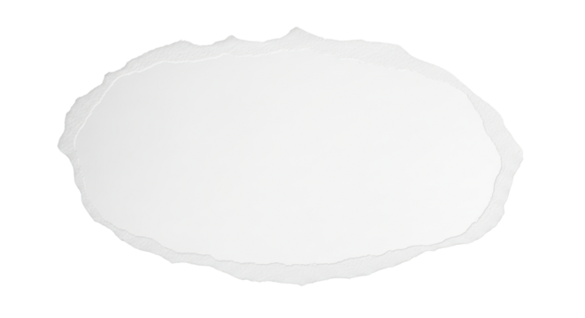 Blank white torn paper with a ripped edge, oval shape for text or design. Isolated on transparent background, png