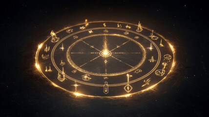 Glowing magic circle with mystical symbols and ancient runes
