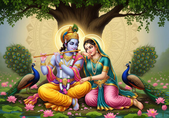 Krishna and Radha Under Tree Canopy