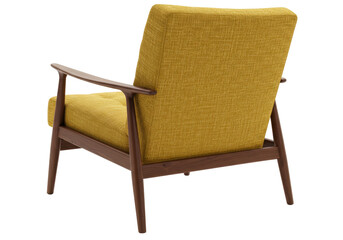 Mid-century modern armchair in mustard yellow isolated, stylish accent chair for living room or office decor