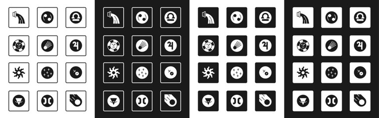 Set Libra zodiac, Comet, Sun, Aquarius, Symbol Jupiter, Cancer, Venus symbol and icon. Vector