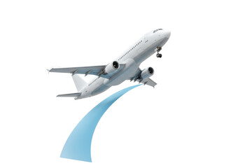 Modern white airplane isolated on transparent background, commercial aviation jet for travel and transportation in PNG format