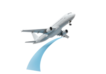 Modern white airplane isolated on transparent background, commercial aviation jet for travel and transportation in PNG format