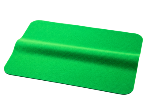 Green felt-edge squeegee for vinyl wrap and decal application on a transparent background