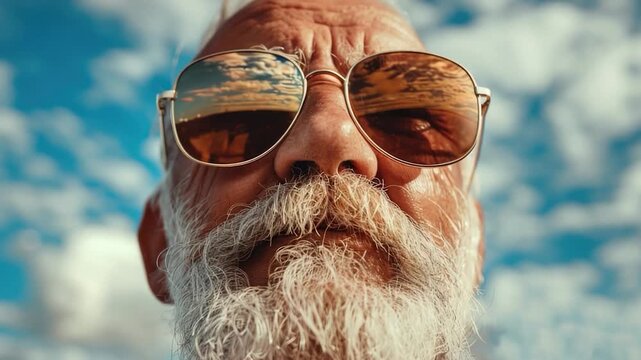Video A person with a distinctive white beard and sunglasses, great for use in advertising or editorial contexts