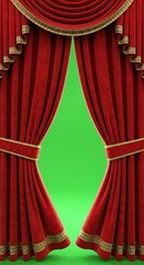 Dramatic Red Curtains Opening on a Green Screen Backdrop.