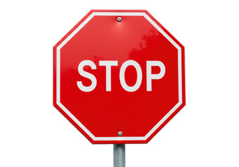 Red stop sign isolated on transparent background, octagon traffic sign for road safety and transportation regulations