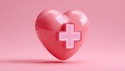 Obraz premium Pink heart with medical symbol on pink background concept