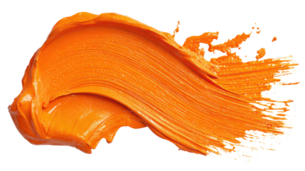 orange paint stroke isolated on white or transparent png