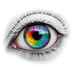 A Stunning Close Up of a Human Eye with a Vibrant Rainbow Iris and White Lashes