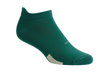 Green athletic sock isolated on white, comfortable sports apparel for running and training