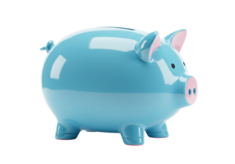 Light blue piggy bank isolated on transparent background, savings and investment concept for financial planning and money management