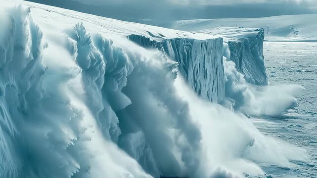 Huge avalanche from mountain, winter nature color landscape
