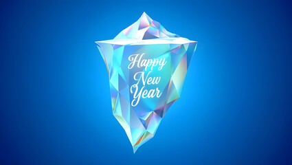 Happy new year greeting card with ice crystal on blue