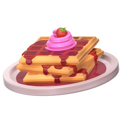Waffle strawberry 3D render