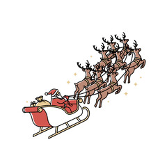 Reindeer pulling Santa’s sleigh isolated on white