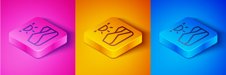 Isometric line Drought icon isolated on pink and orange, blue background. Square button. Vector