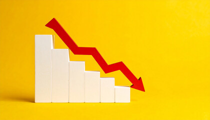 White graph showing declining red arrow, minimalist infographic design, business and financial risk
