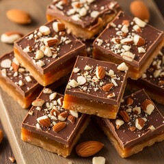 Delicious Chocolate Caramel Almond Squares - A Sweet Treat.