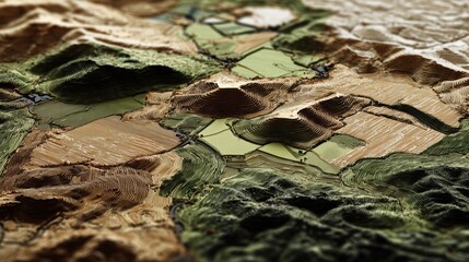 Aerial terraced farmland — green, ochre & brown for presentation backgrounds, maps and environmental reports