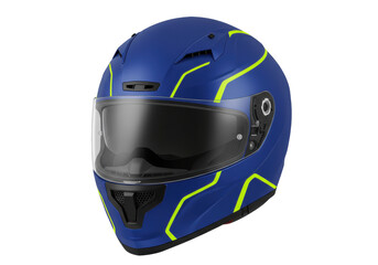Isolated Blue motorcycle full face helmet for sport riding, personal protection gear