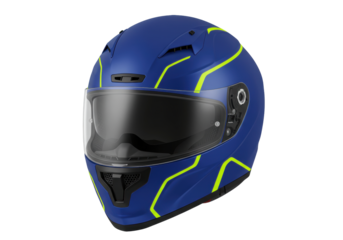 Isolated Blue motorcycle full face helmet for sport riding, personal protection gear