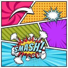 Vibrant comic book style background with smash text