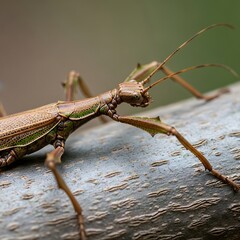 Close-up of a Stick Insect on a Branch.