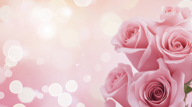 Soft pink rose bouquet with delicate petals and dreamy bokeh background, creating romantic and elegant floral scene perfect for celebrations or love themed designs