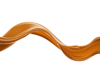 Isolated shiny fluid, caramel wave flowing in a swirl shape, sweet delicious liquid curve