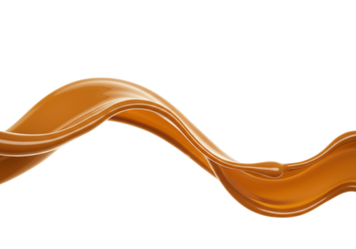 Isolated shiny fluid, caramel wave flowing in a swirl shape, sweet delicious liquid curve