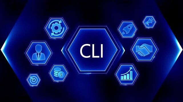 Command Line Interface Business Technology Icons Hexagon Network Digital Abstract Blue Neon Glow video