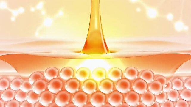 serum and vitamin drop on skin cell. Closeup Oli and vitamin drop on skin cell. serum through the skin layer and reduce up saggy skin. 