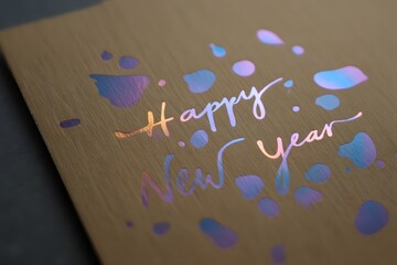Happy new year text with colorful foil effect on paper