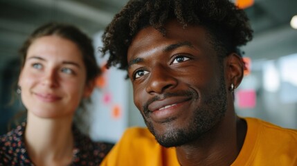 Man and woman smiling at camera.