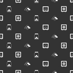Set Safe with gold bars, Gold and on seamless pattern. Vector