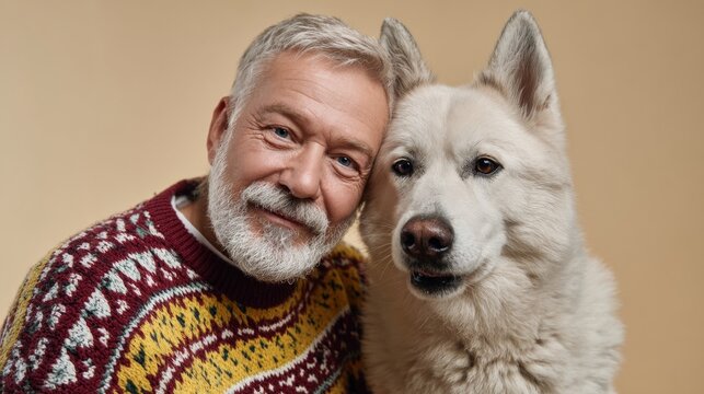 Man and dog posinMan posing with large dogg for picture