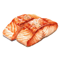 Realistic Baked Salmon watercolor drawing vector, premium quality illustration on a clean white background.