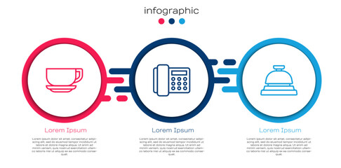 Set line Coffee cup, Telephone handset and Hotel service bell. Business infographic template. Vector