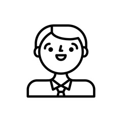 Fototapeta premium Outline illustration of a smiling young man with short hair wearing a collared shirt and tie against a transparent background clean simple graphic vector art