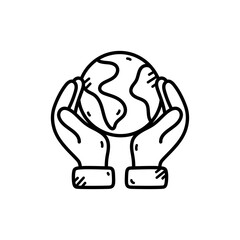 Outline Illustration Of Two Hands Cupping A Globe With A Transparent Background Representing Global Care And Conservation Efforts