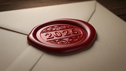 Wax seal with the year 2026 on an envelope closeup