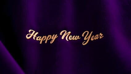 Happy new year golden text on a dark purple background