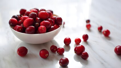 Fresh cranberries in a bowl isolated on white background