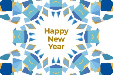Happy new year greeting card with geometric pattern design