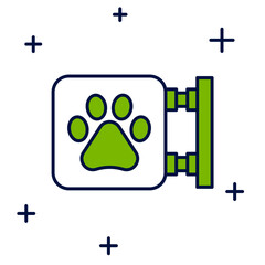 Filled outline Veterinary clinic symbol icon isolated on white background. Cross hospital sign. A stylized paw print dog or cat. Pet First Aid sign. Vector
