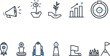 Business growth icon vector illustration, hand-drawn sketch symbols, strategy and achievement concept, creative planning elements, minimal design, white background artwork